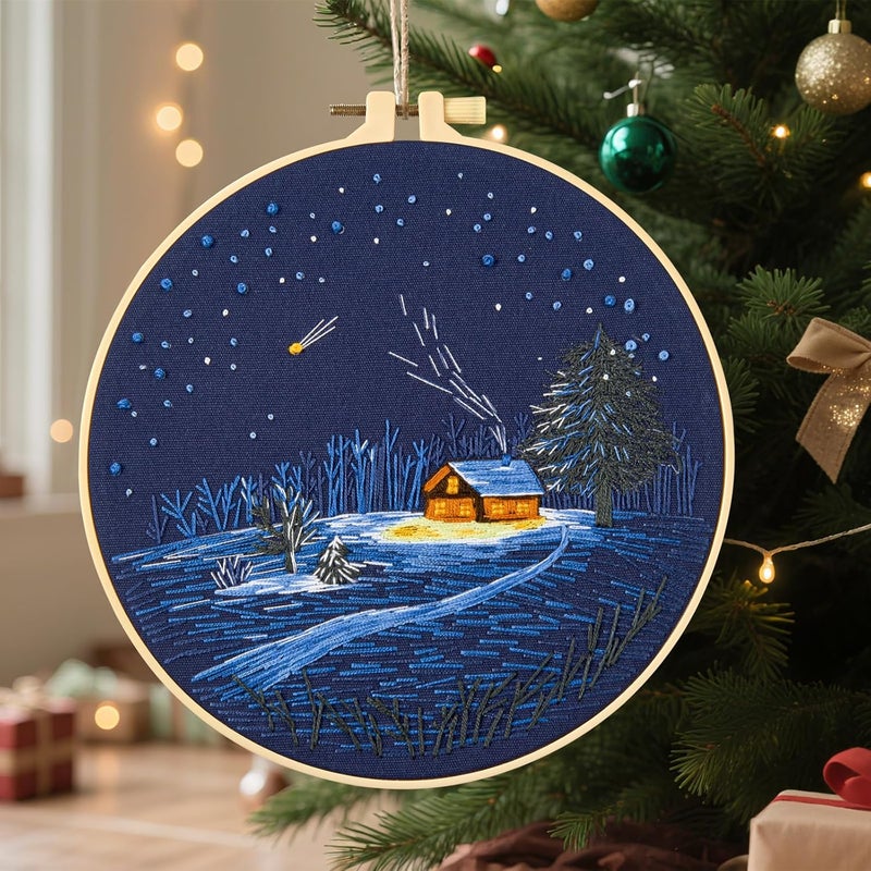 Crafmanoe Christmas Embroidery Kits for Beginners Adults, Winter Hand Embroidery Starter Kits, Christmas Cross Stitch Kits for Beginners Needlepoint DIY Kits for Adults, Embroidery Hoop, Thread & Video Tutorial - Image 4